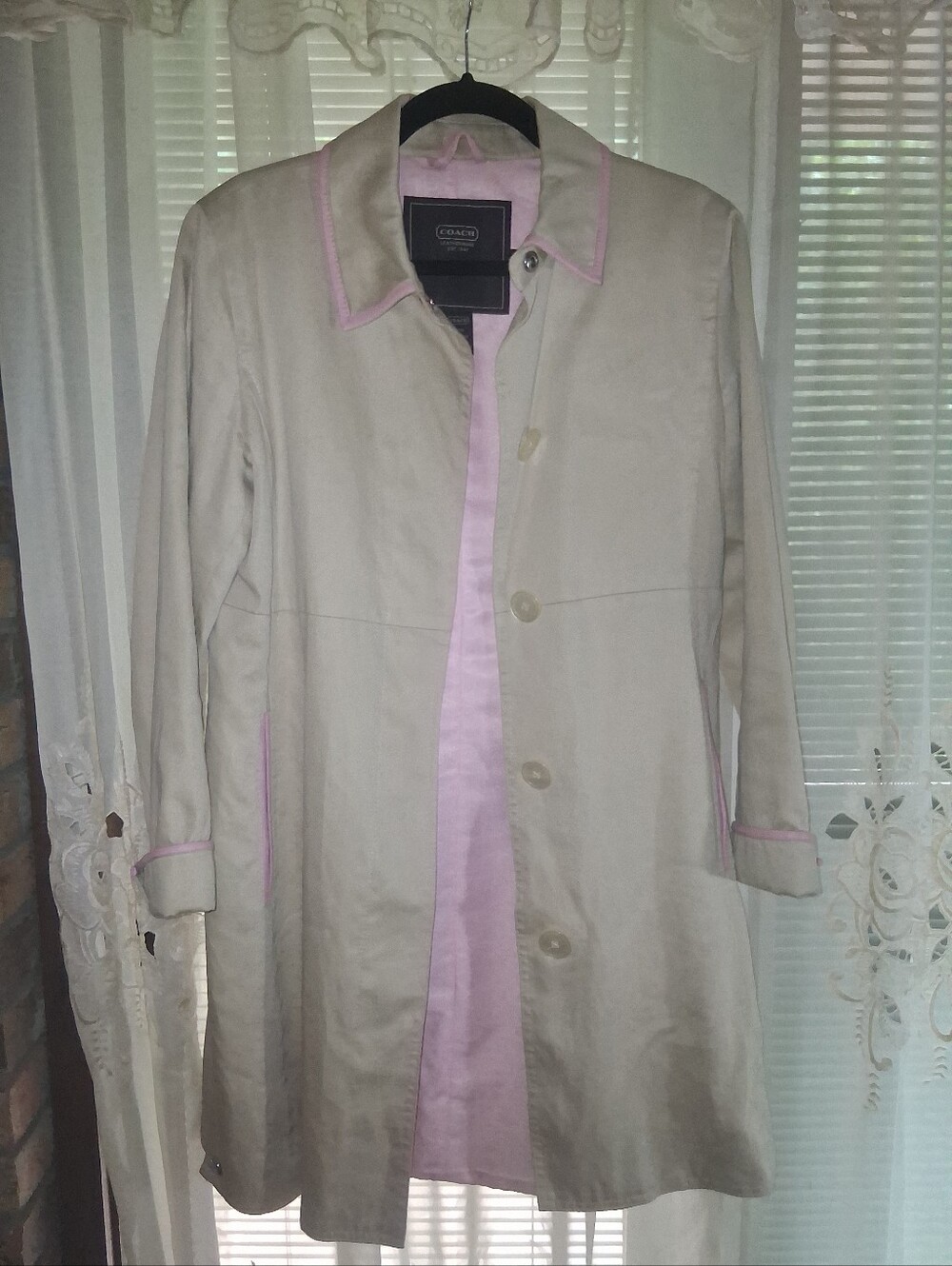 Coach Cream Trench Coat with Pink Trim